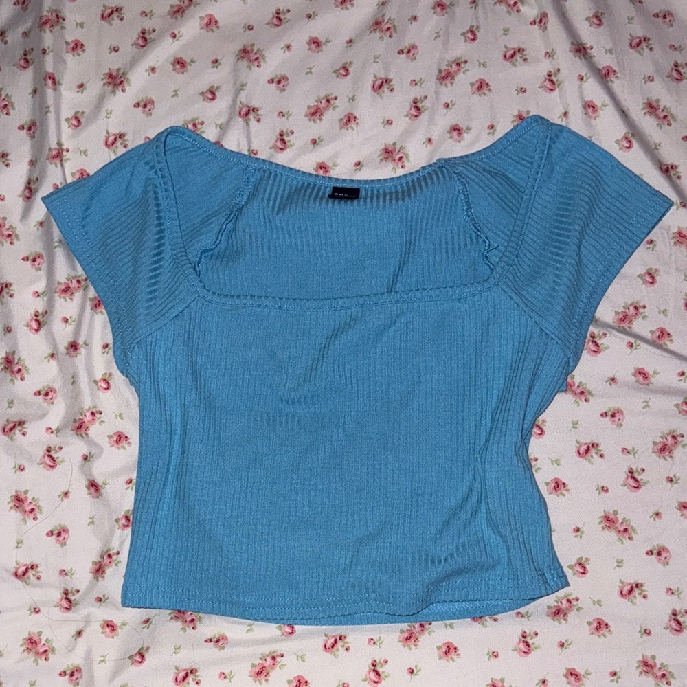 SHEIN Blue Ribbed Crop Top